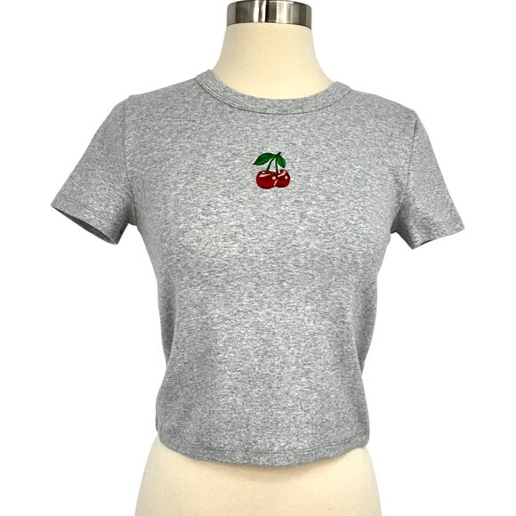 Aritzia Sunday Best BestHug Little Ribbed Icon T Shirt Gray Cherry Size S Small - Picture 1 of 9